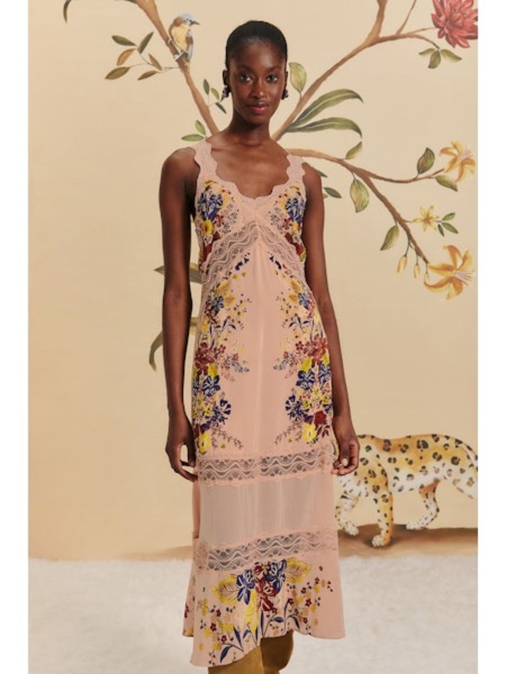 FARM Rio Ligia Floral Light Pink Lace Maxi Dress